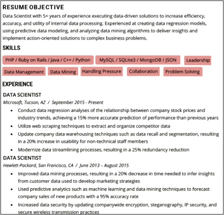 Objective On Data Science Resume