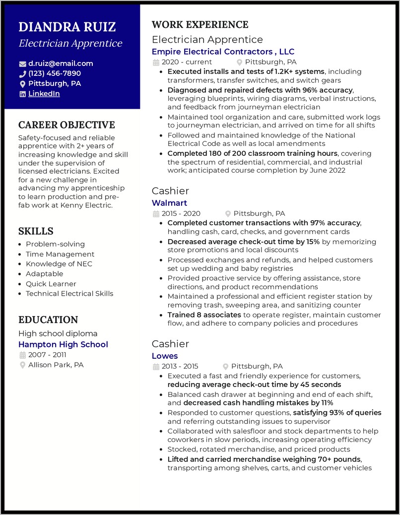 Objective On Resume For Apprenticeship