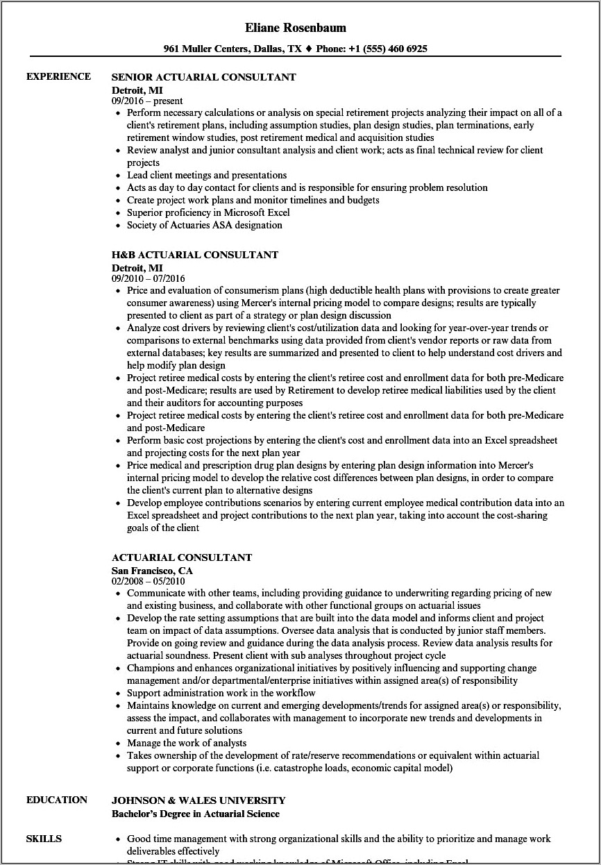 Objective Resume Examples For Actuary