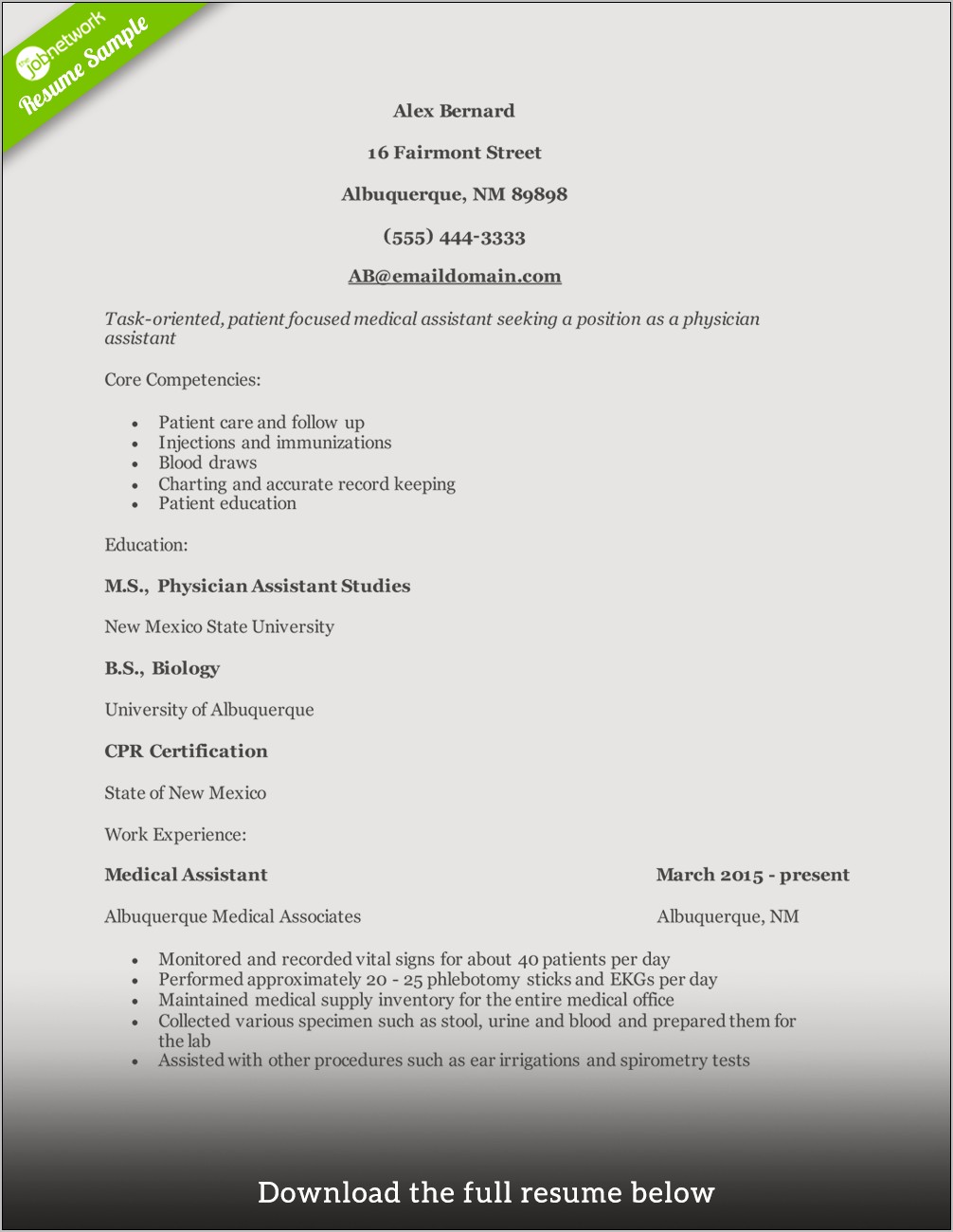 Objective Statements Resume Physician Assistant