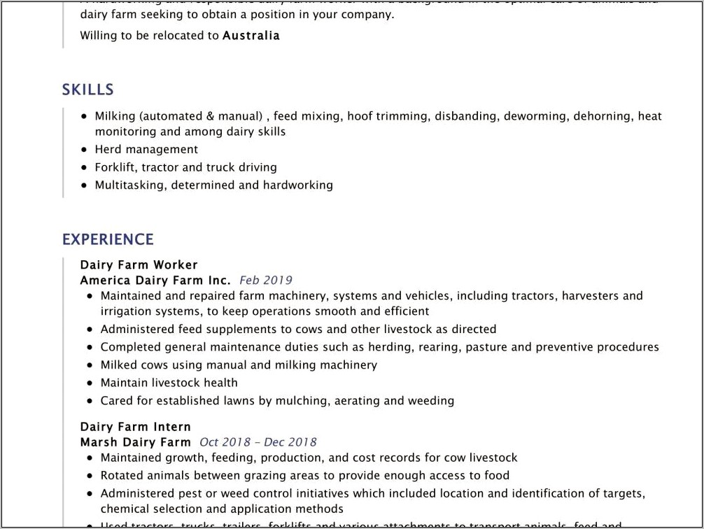 Objectives In Resume For Farming