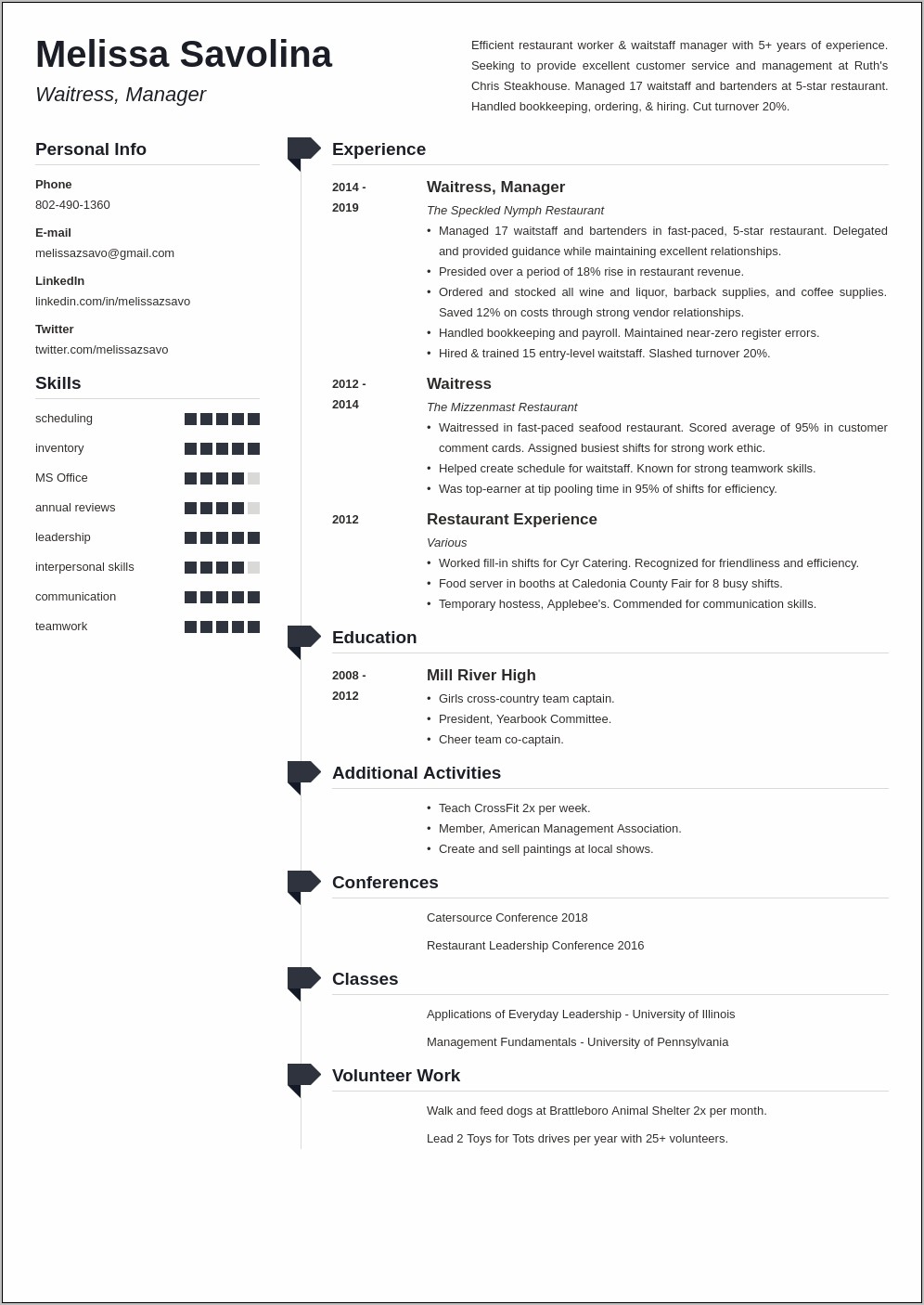 Objectives Of A Restaurant Resume