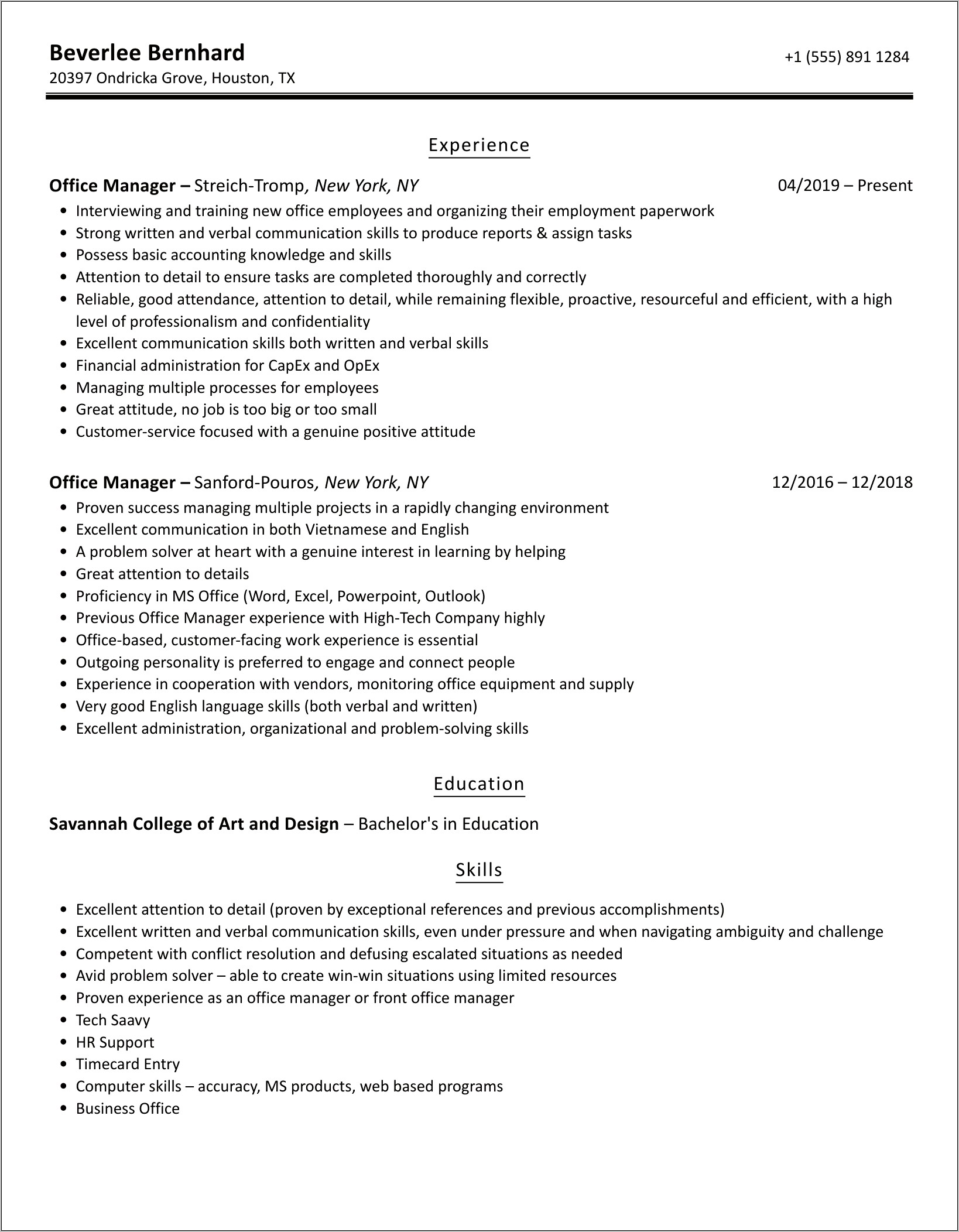 Office Management Accomplishments For Resume