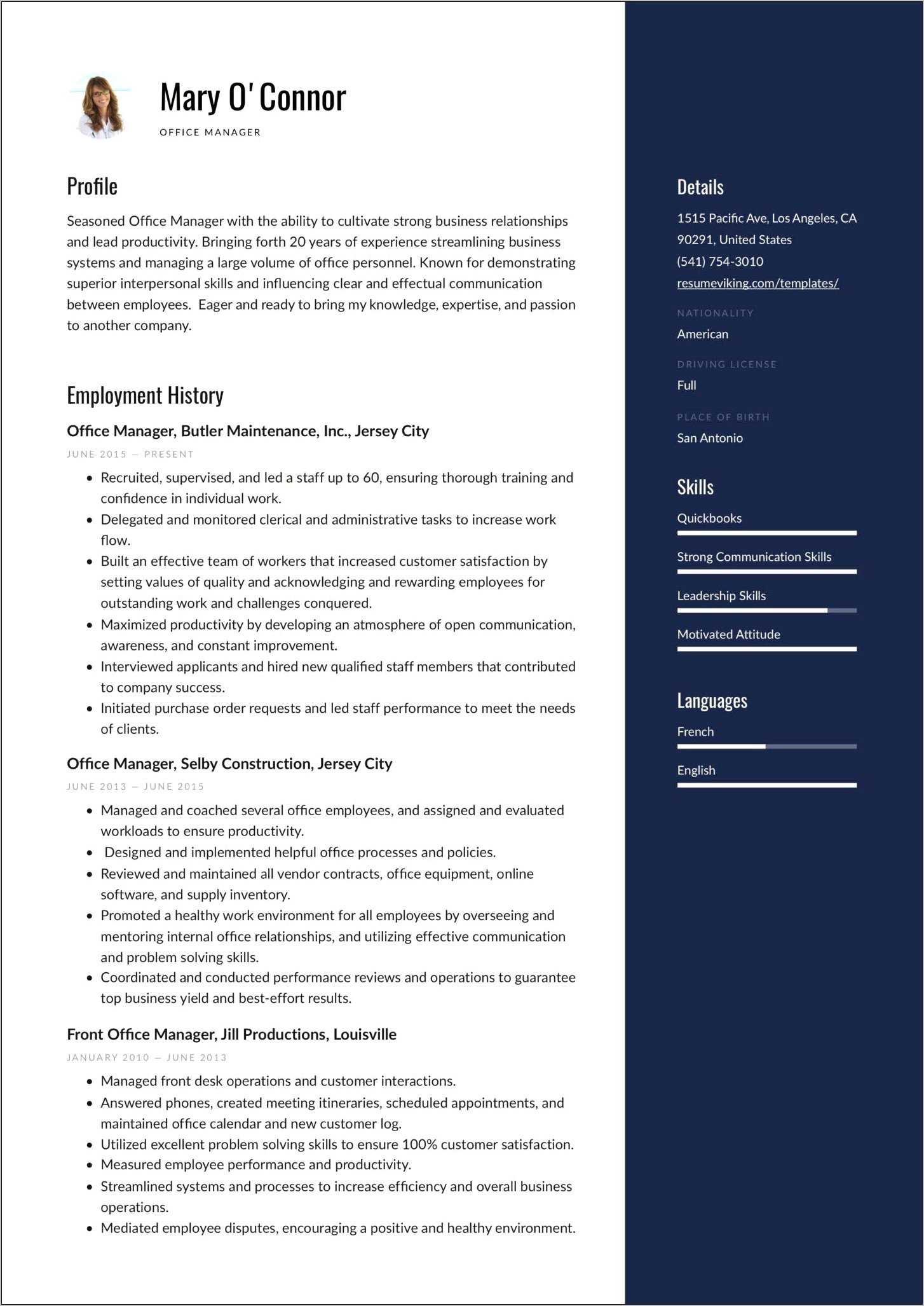 Office Manager Professional Summary Resume
