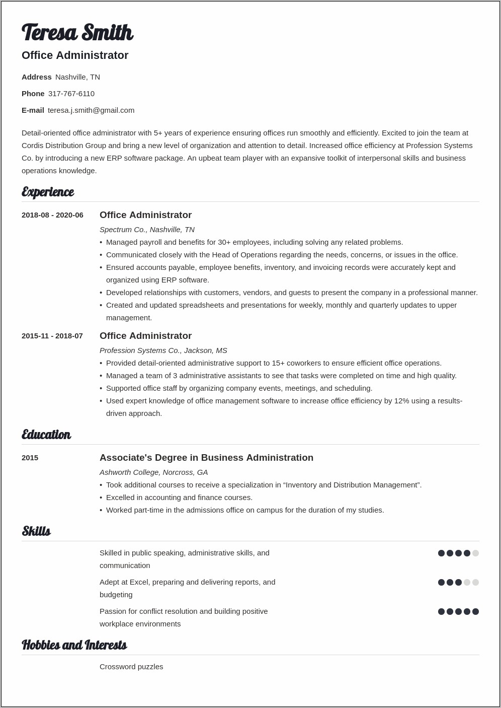 Office Skills Statement For Resume