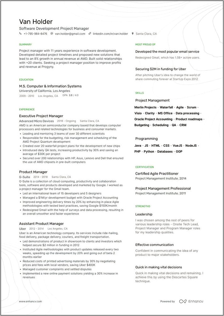 Onsite Project Manager Resume Sample