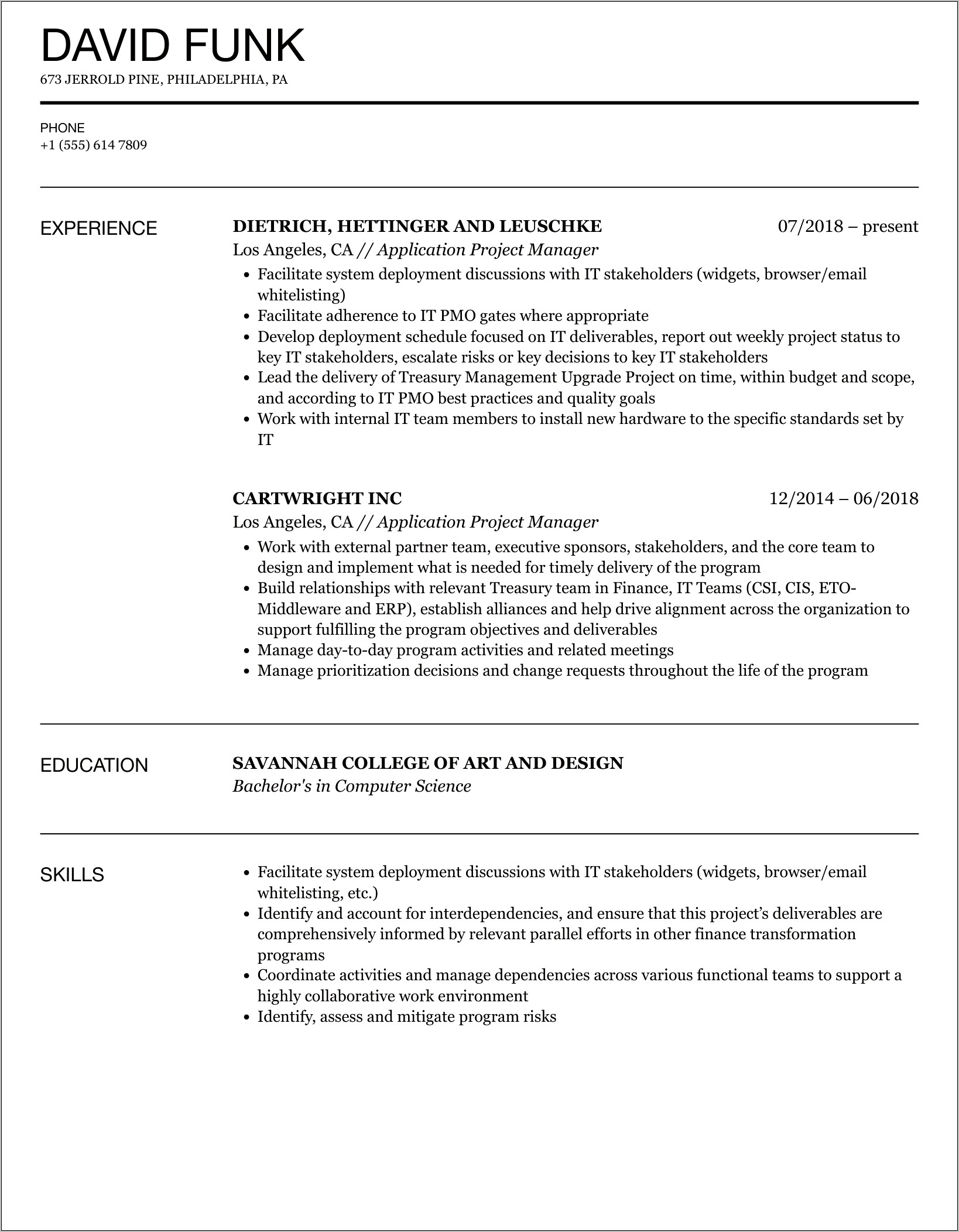 Open Source Project Manager Resume