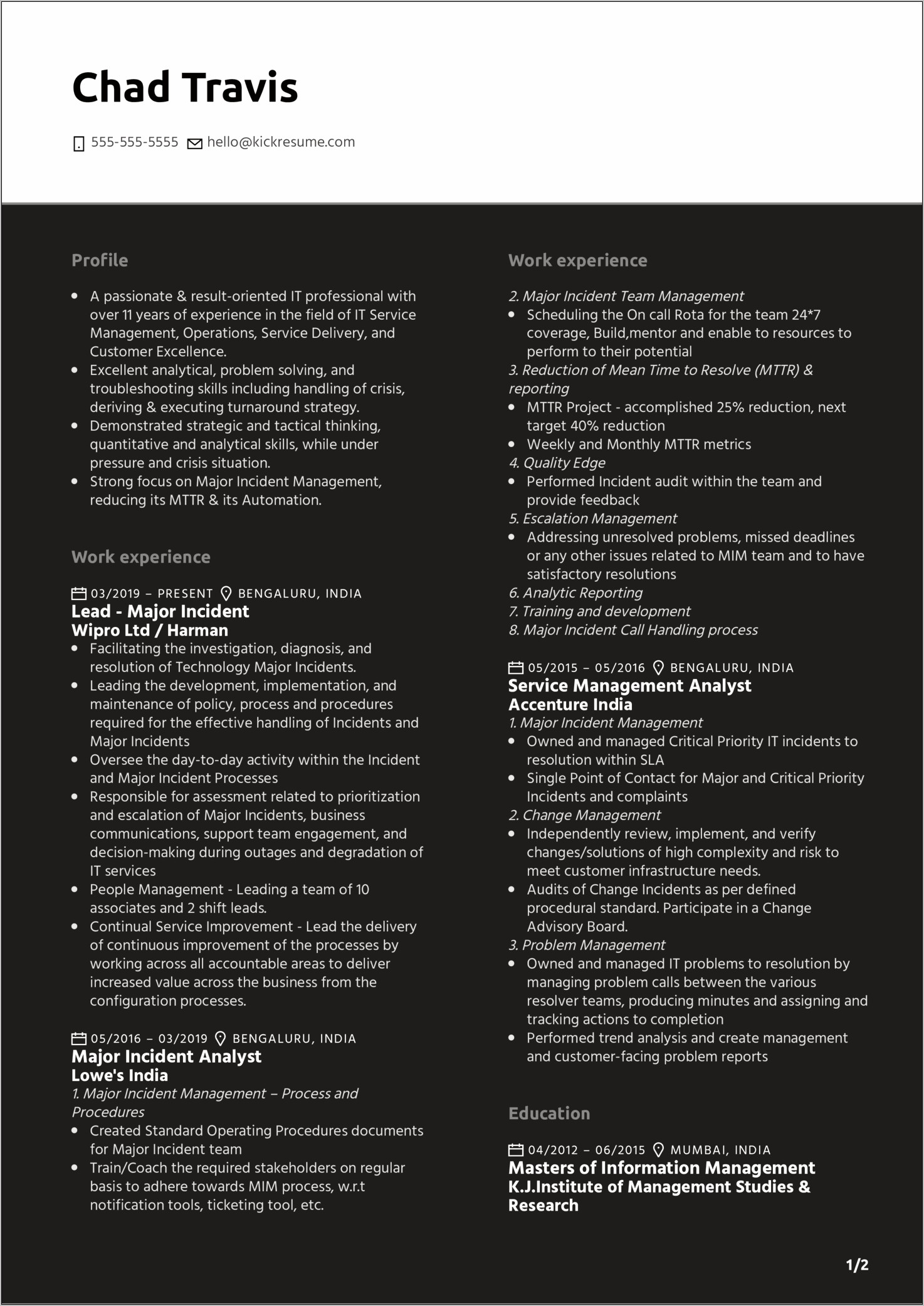 Operation Research Manager Resume Sample