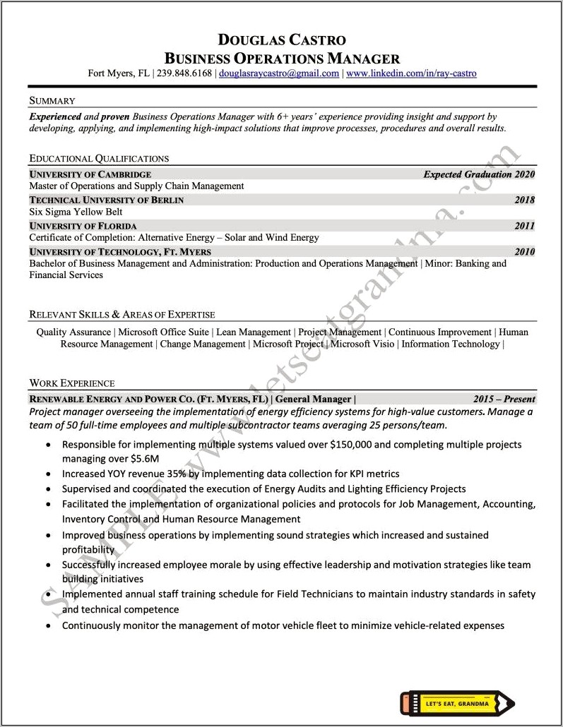 Operations Manager Resume Examples 2019