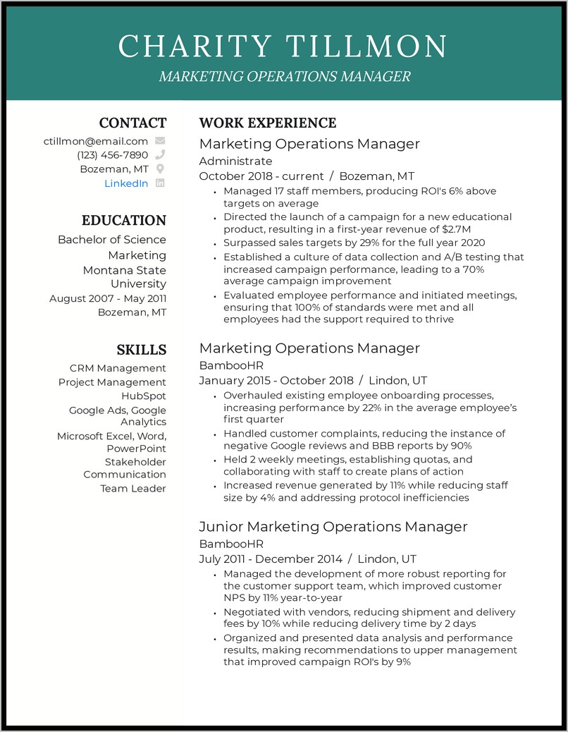 Operations Manager Resume Job Duties