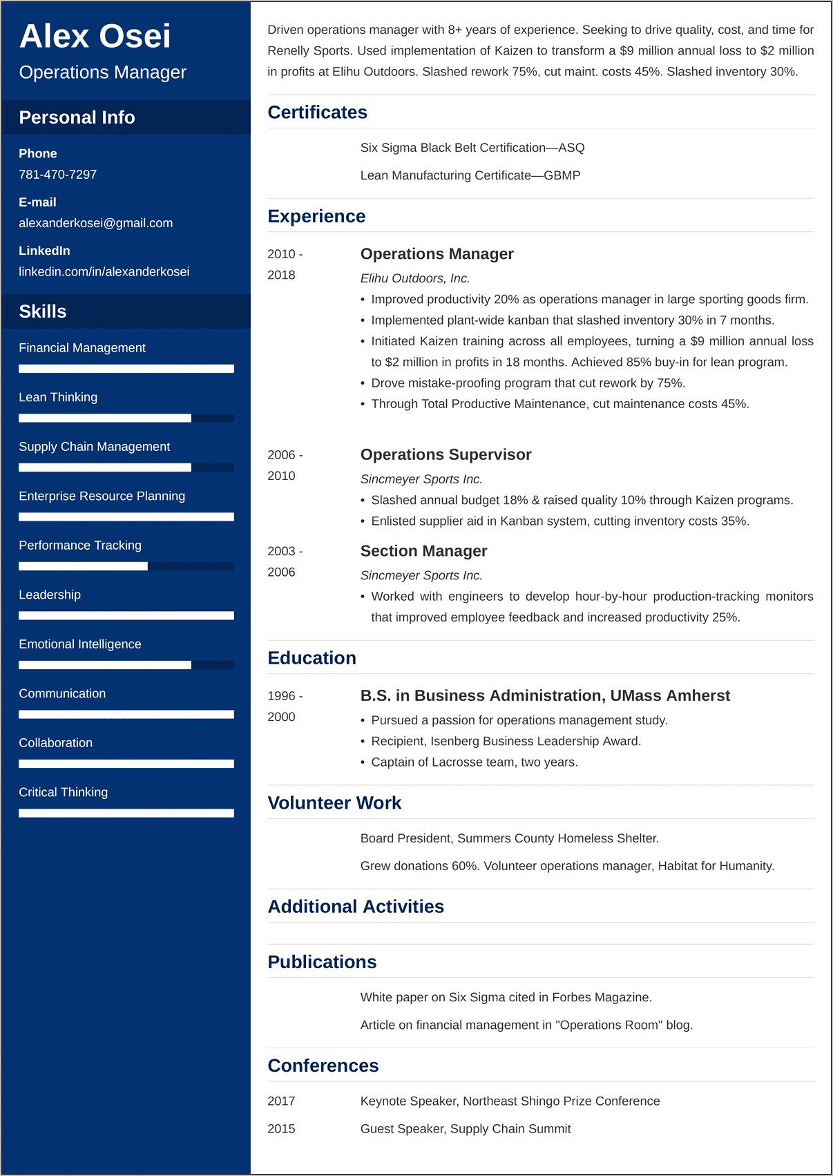 Operations Manager Resume Skills Examples