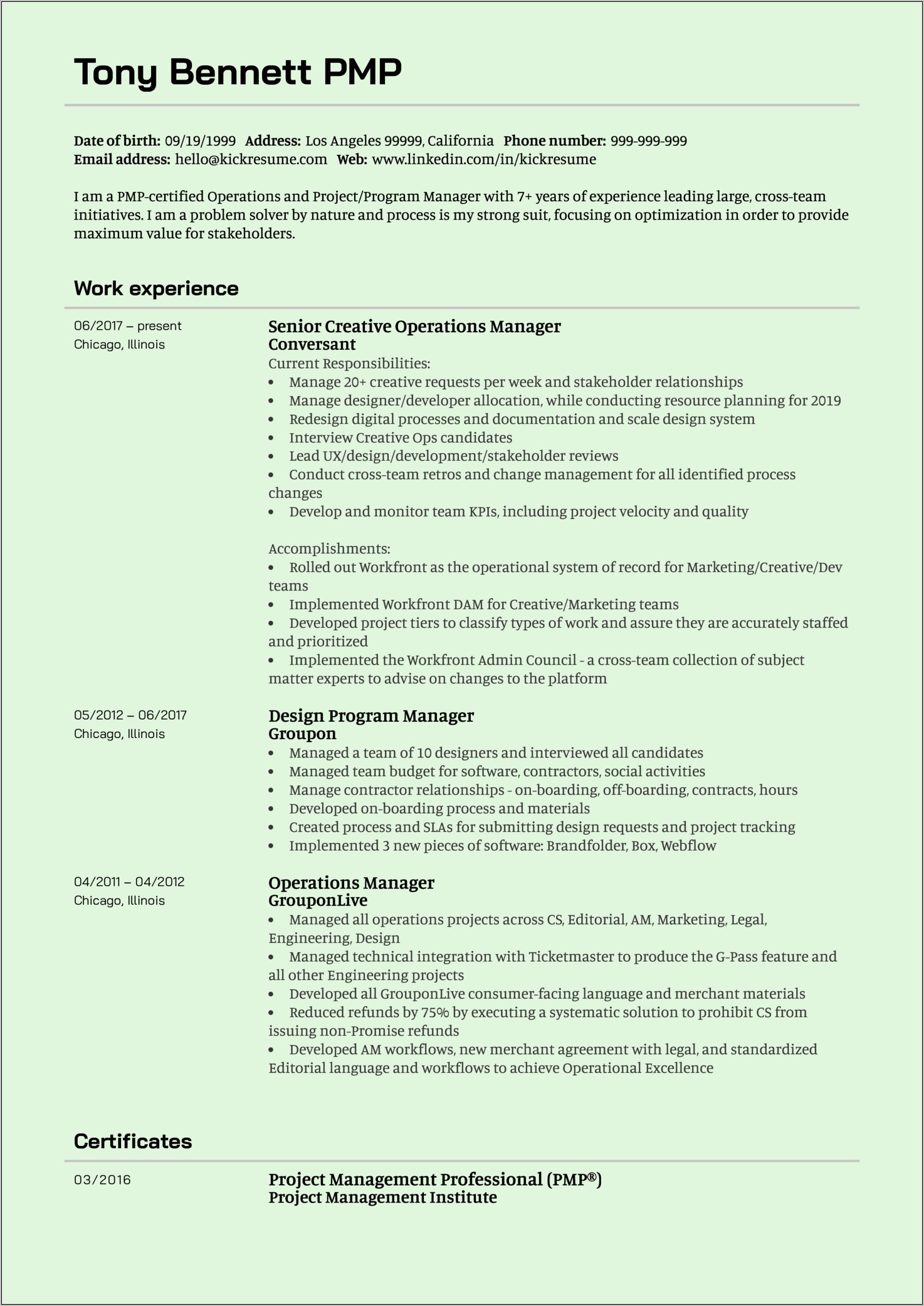 Operations Manager Resume Summary Sample