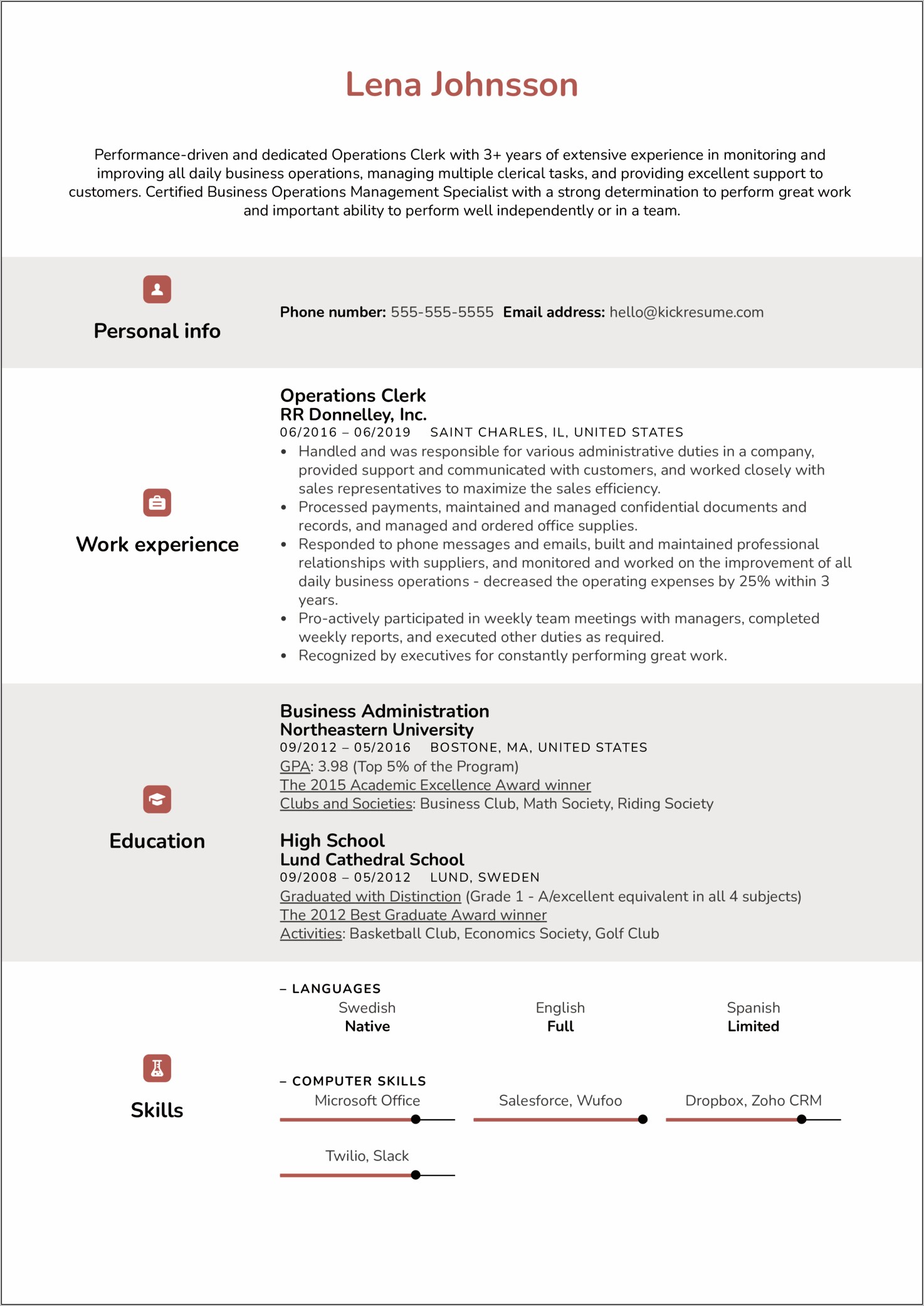 Operations Support Specialist Resume Sample