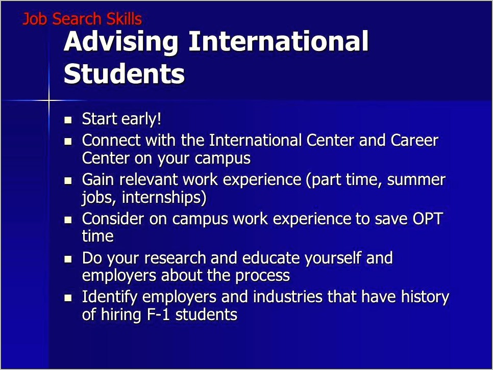 Opt International Student Resume Objective