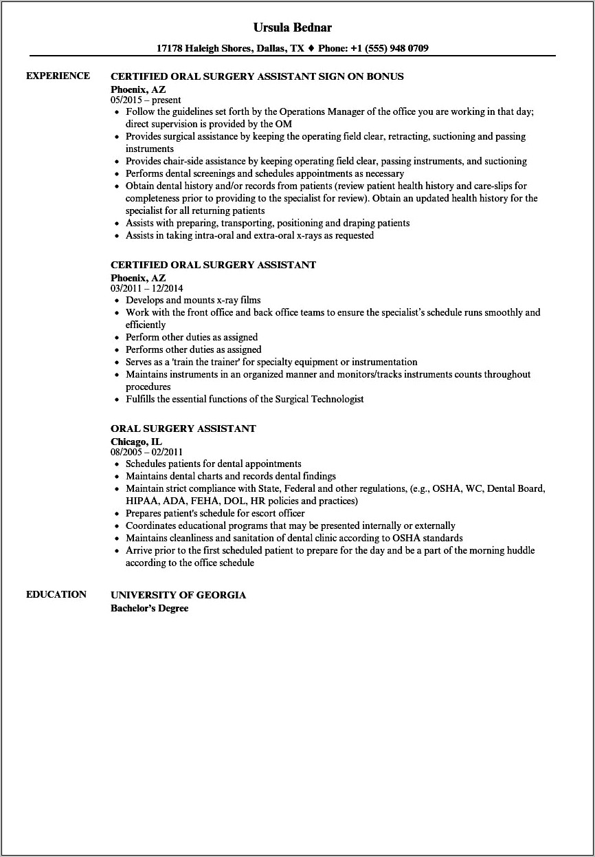 Oral Surgical Assistant Resume Samples