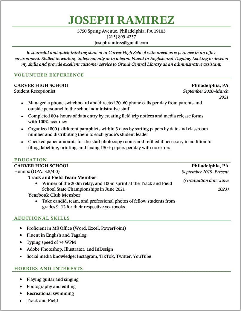 Out Of State Job Resume