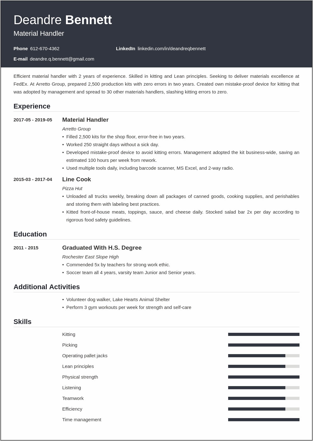 Package Handler Resume Job Description