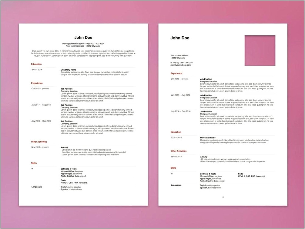 Pages Resume Templates 2018 Free
