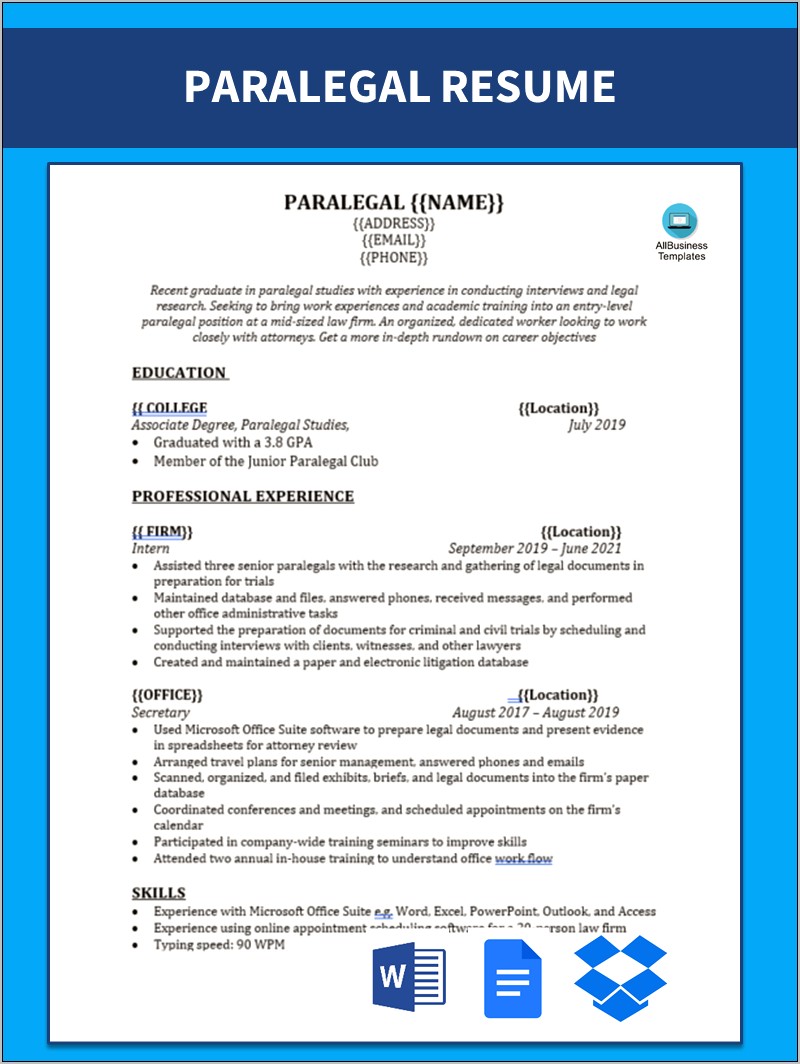 Paralegal Assistant Job Description Resume