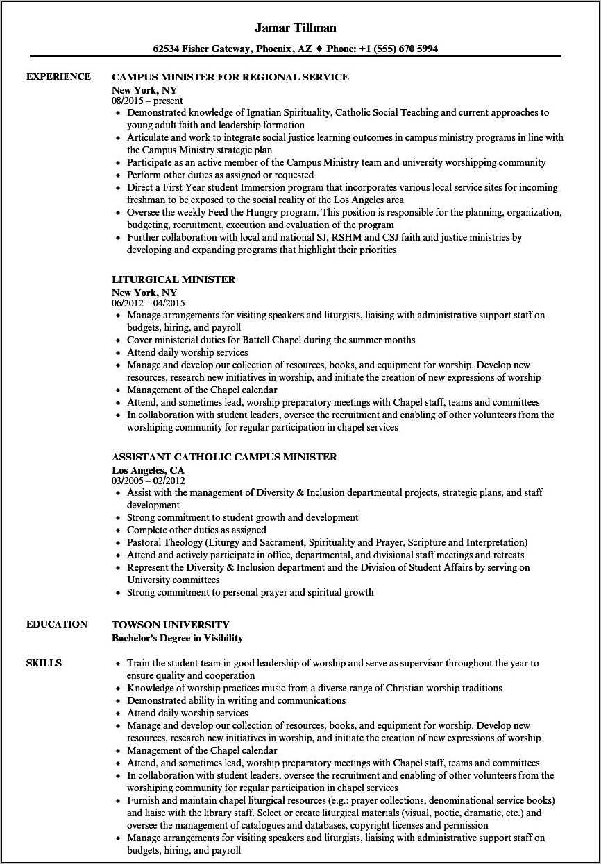 Pastor Job Description On Resume