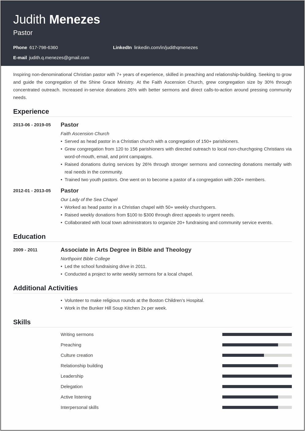 Pastoral Career Objective For Resume