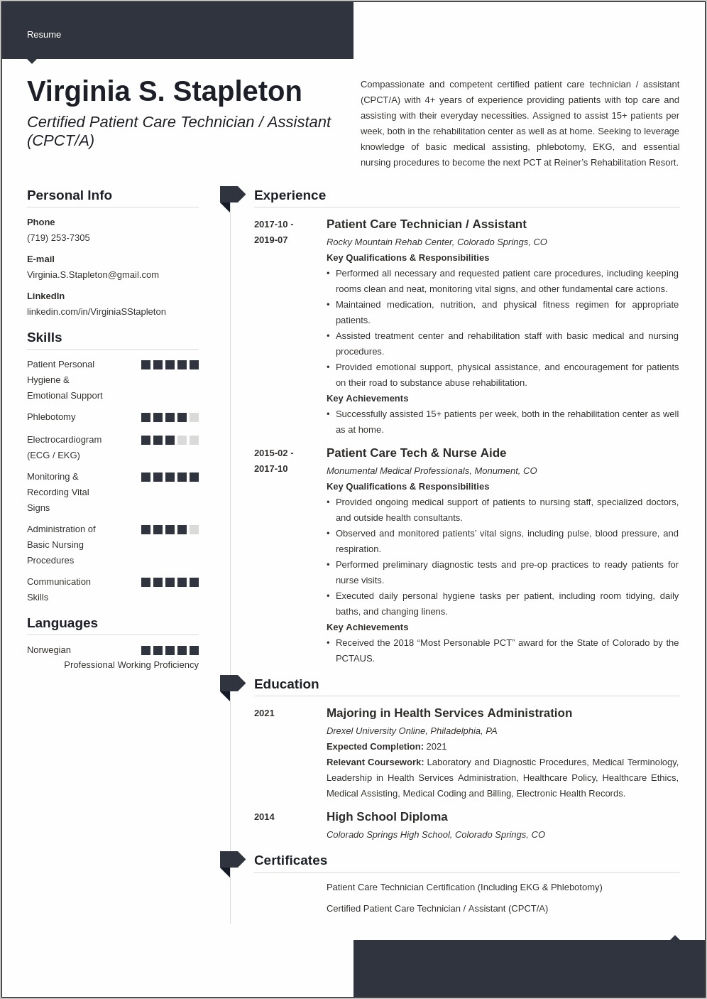 Patient Care Technician Resume Objective
