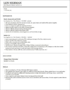 Peer Mentor Job Description Resume