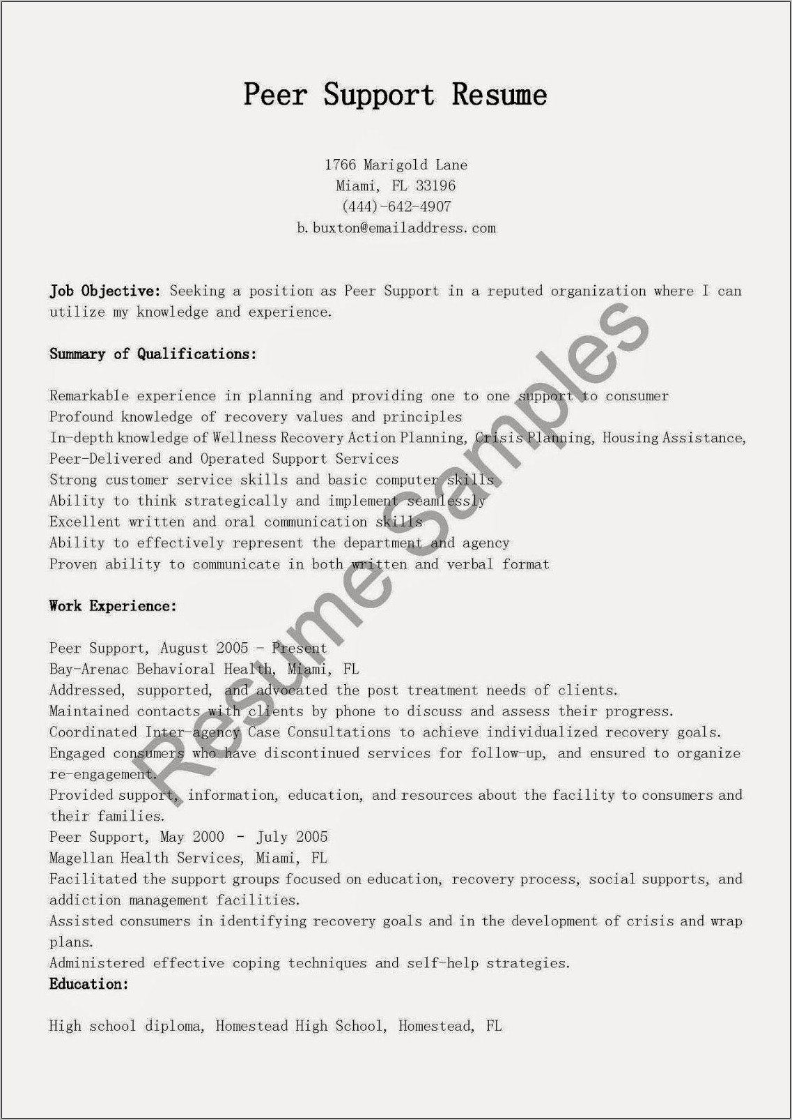 Peer Support Specialist Resume Examples