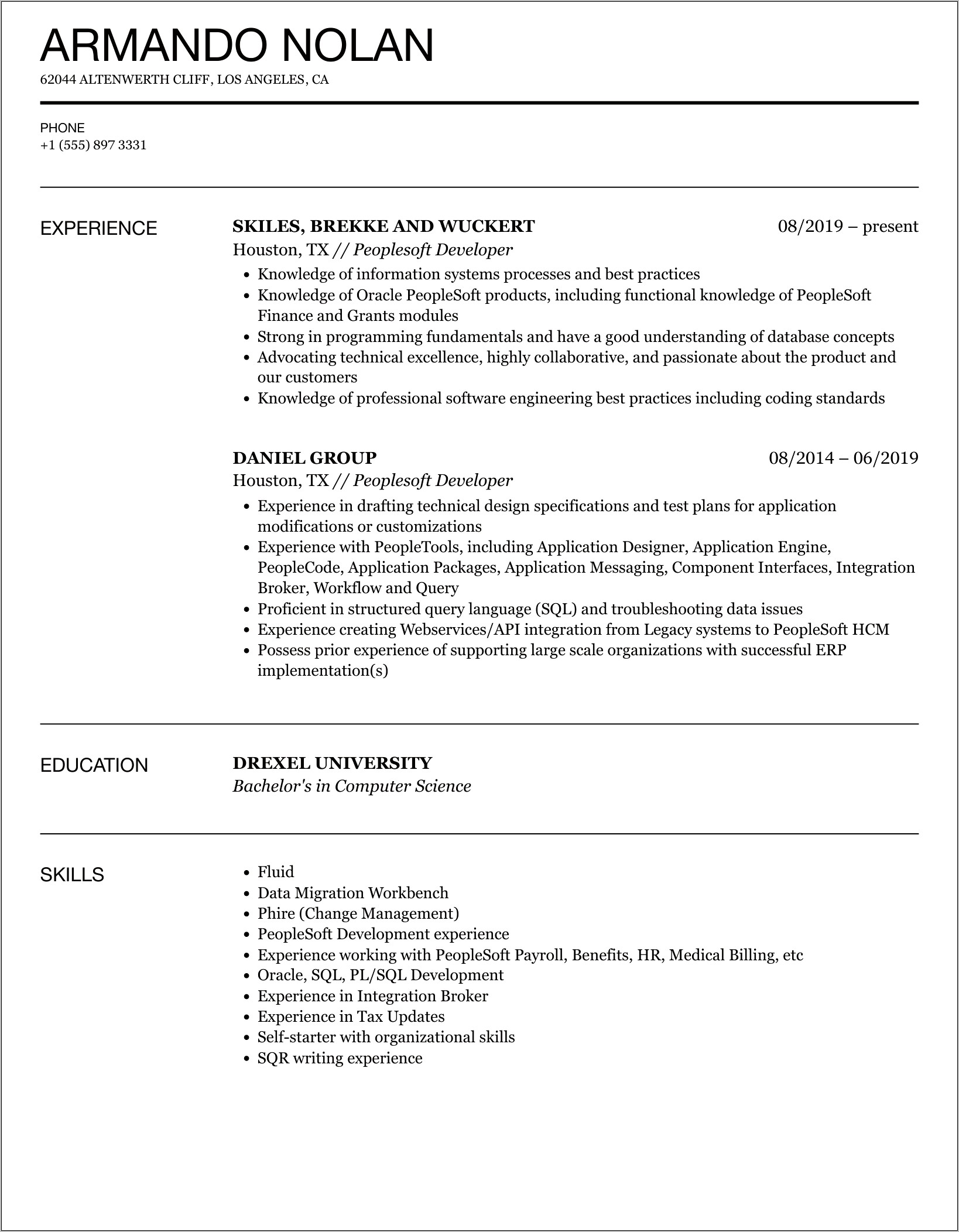 Peoplesoft Hrms Technical Resume Sample