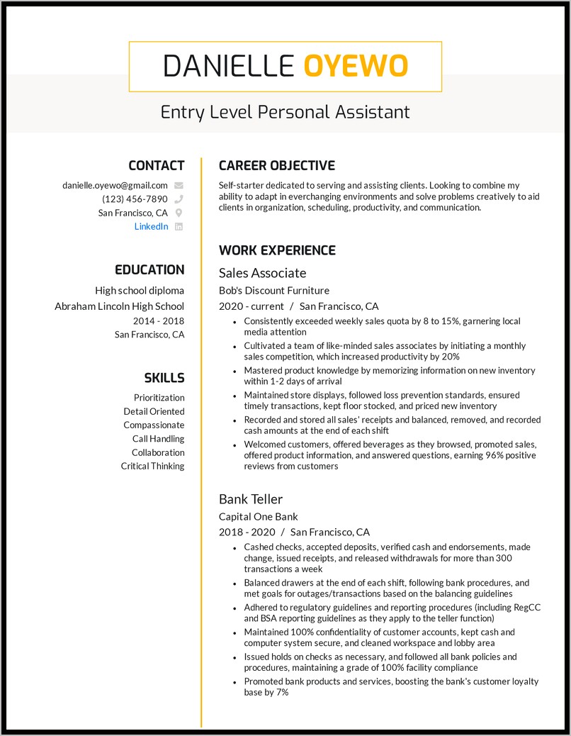 Personal Assistant Job Duties Resume