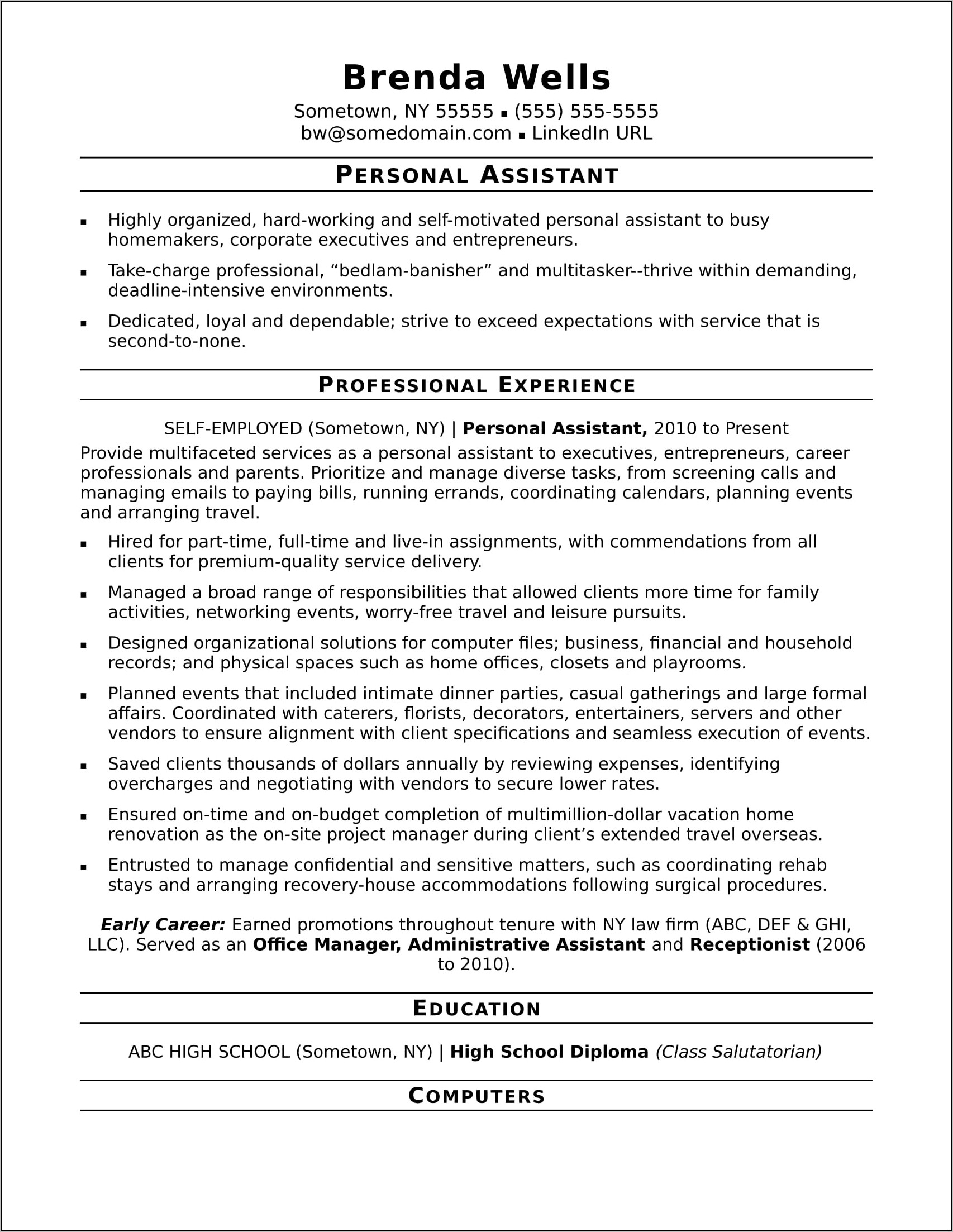 Personal Assistant Resume Objective Examples