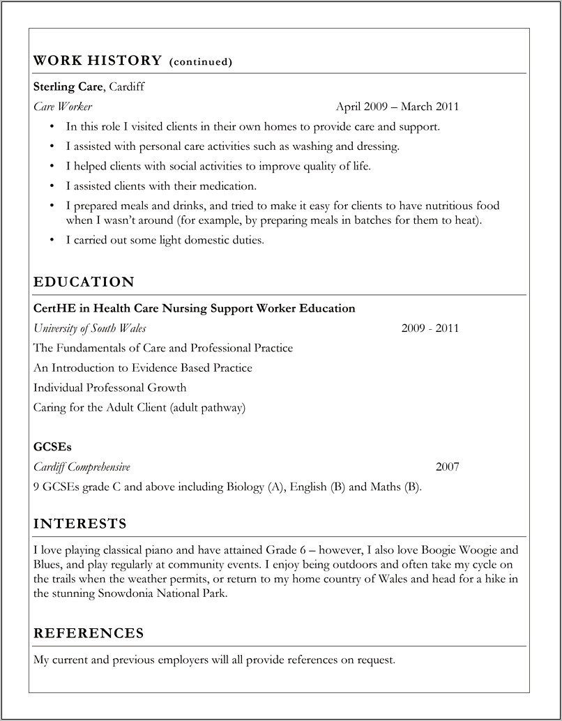 Personal Care Assistant Skills Resume