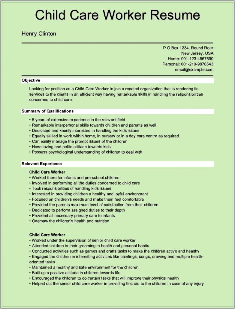 Personal Care Worker Resume Examples