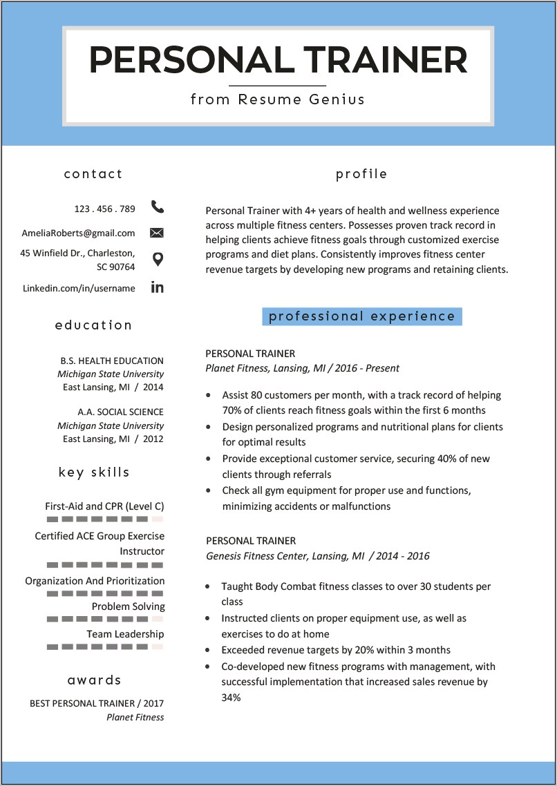 Personal Trainer Resume Sample Objective