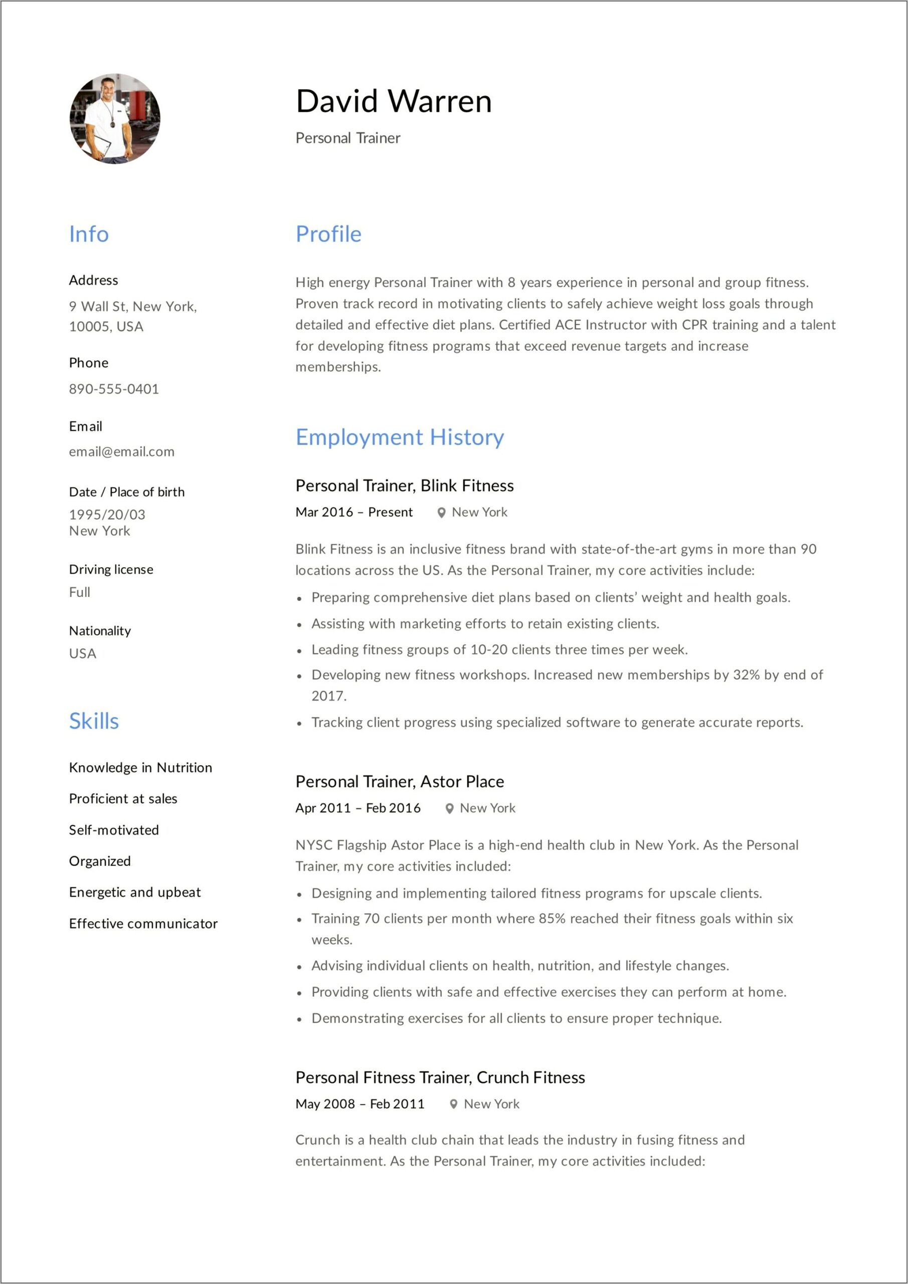 Personal Training Resume Objective Examples