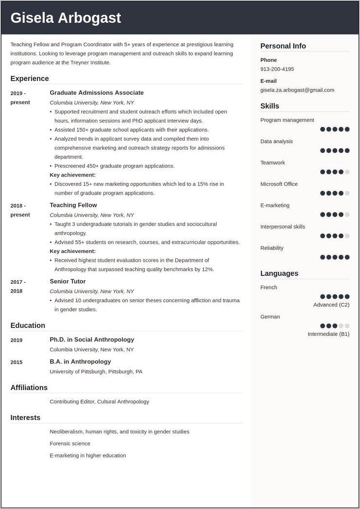 Phd Best Resume Summary Industry