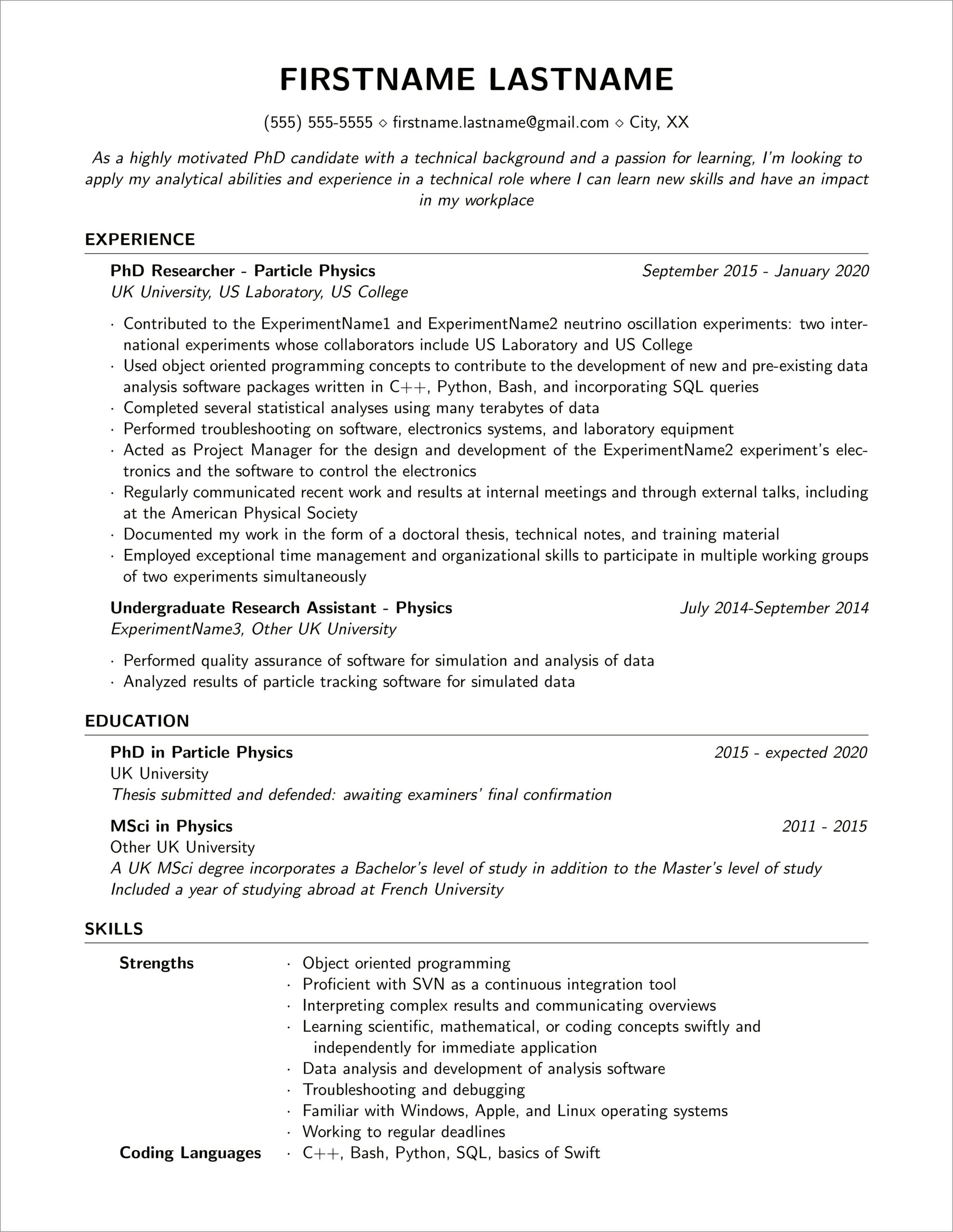 Phd Resume Non Academic Jobs