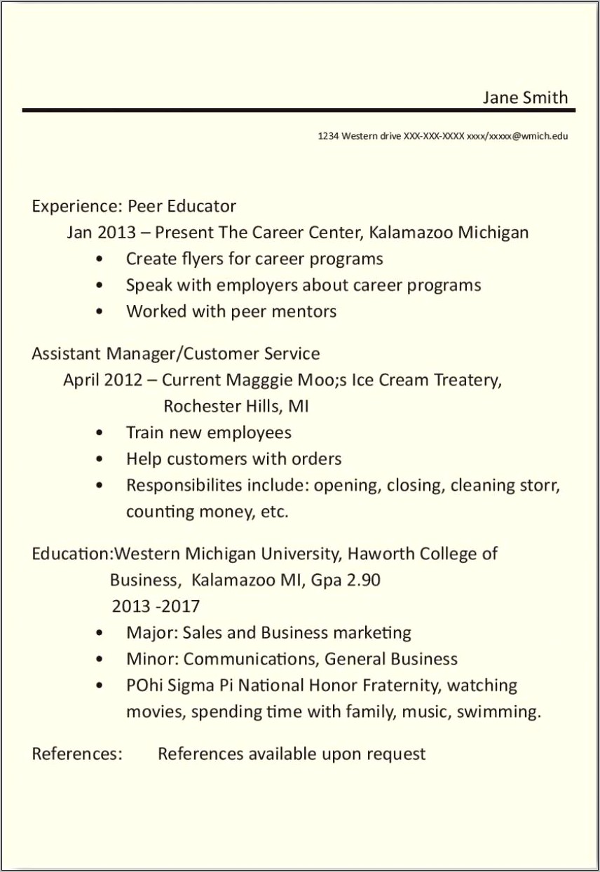 Pomerantz Career Center Resume Examples