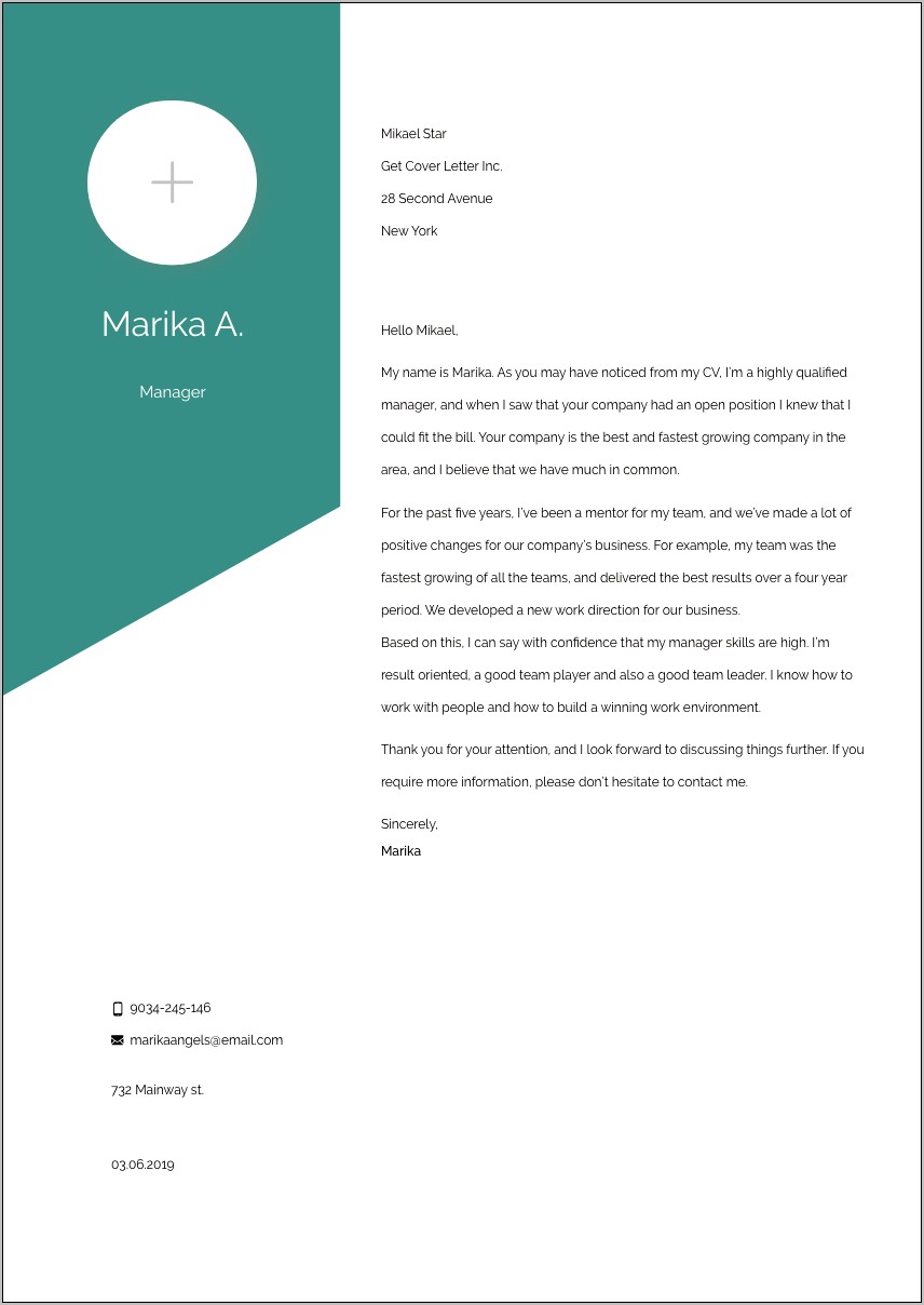 Portfolio Manager Resume Cover Letter