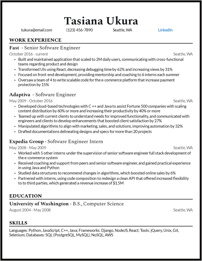 Principal Software Engineer Sample Resume