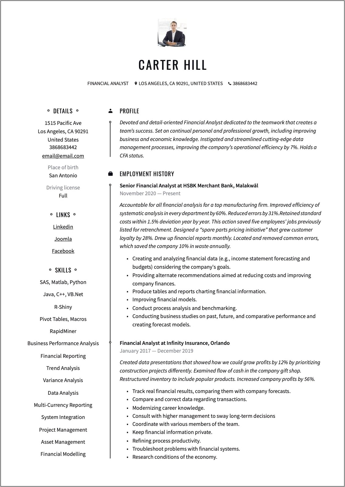 Private Equity Analyst Resume Example