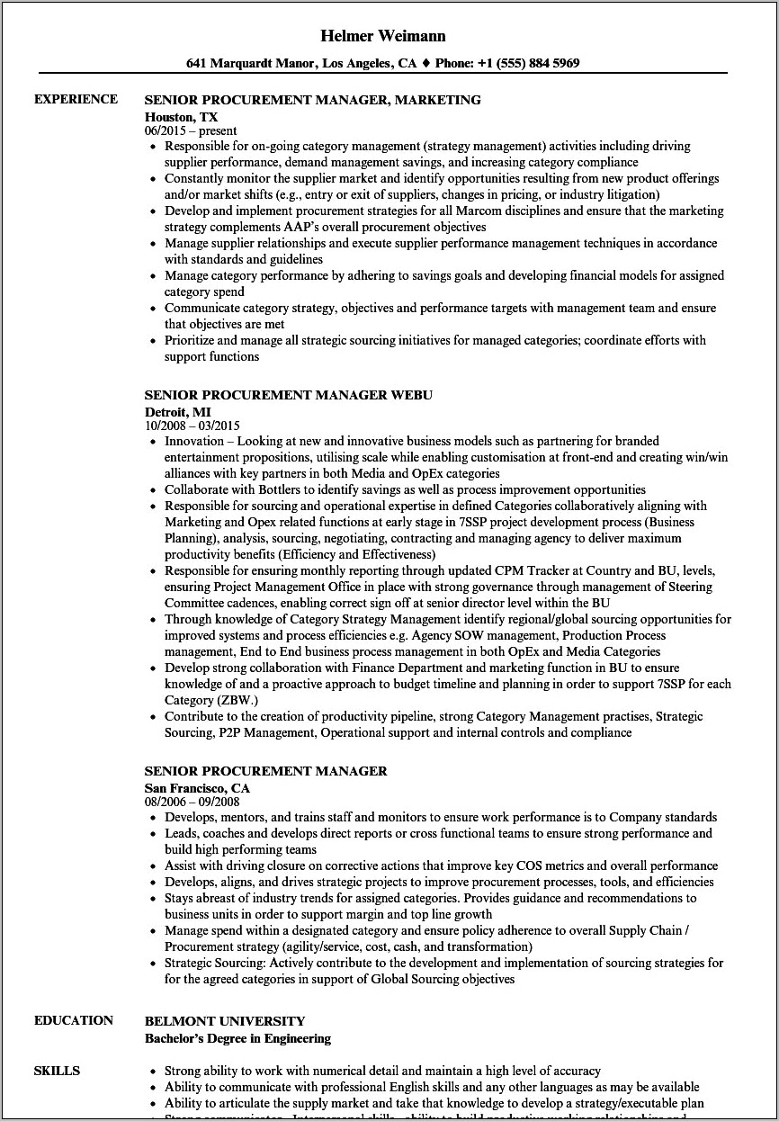 Procurement Officer Job Description Resume