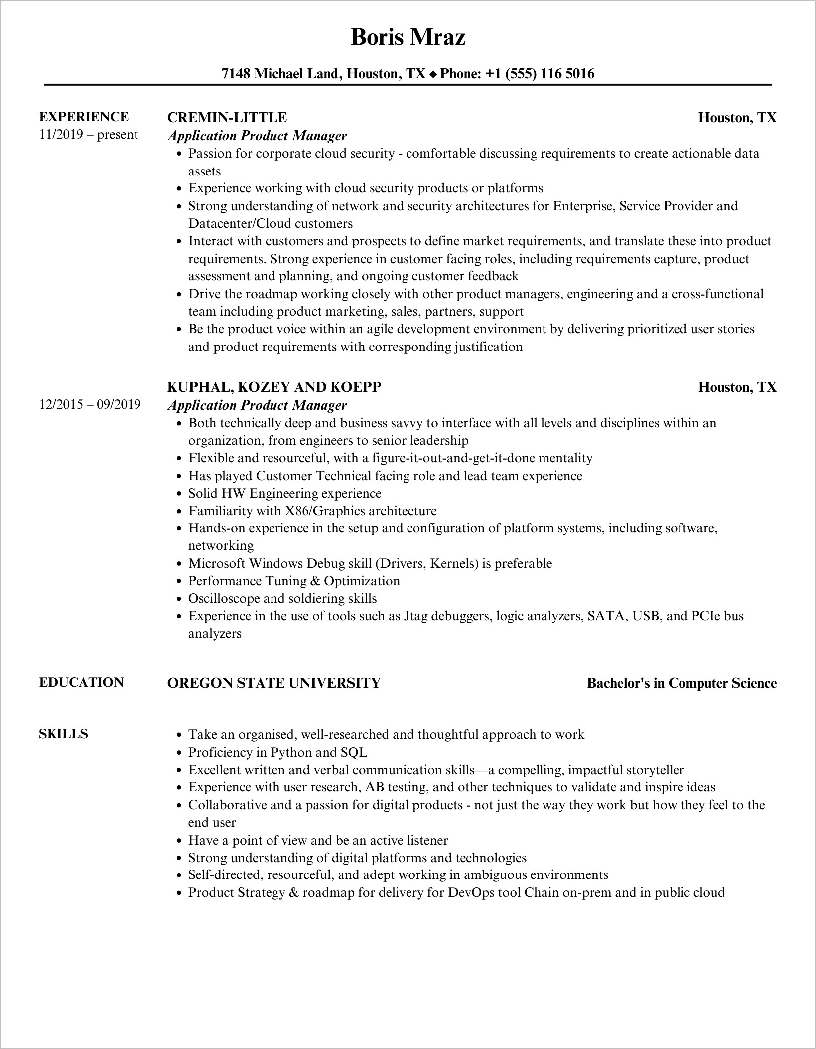 Product Manager Resume Examples 2019