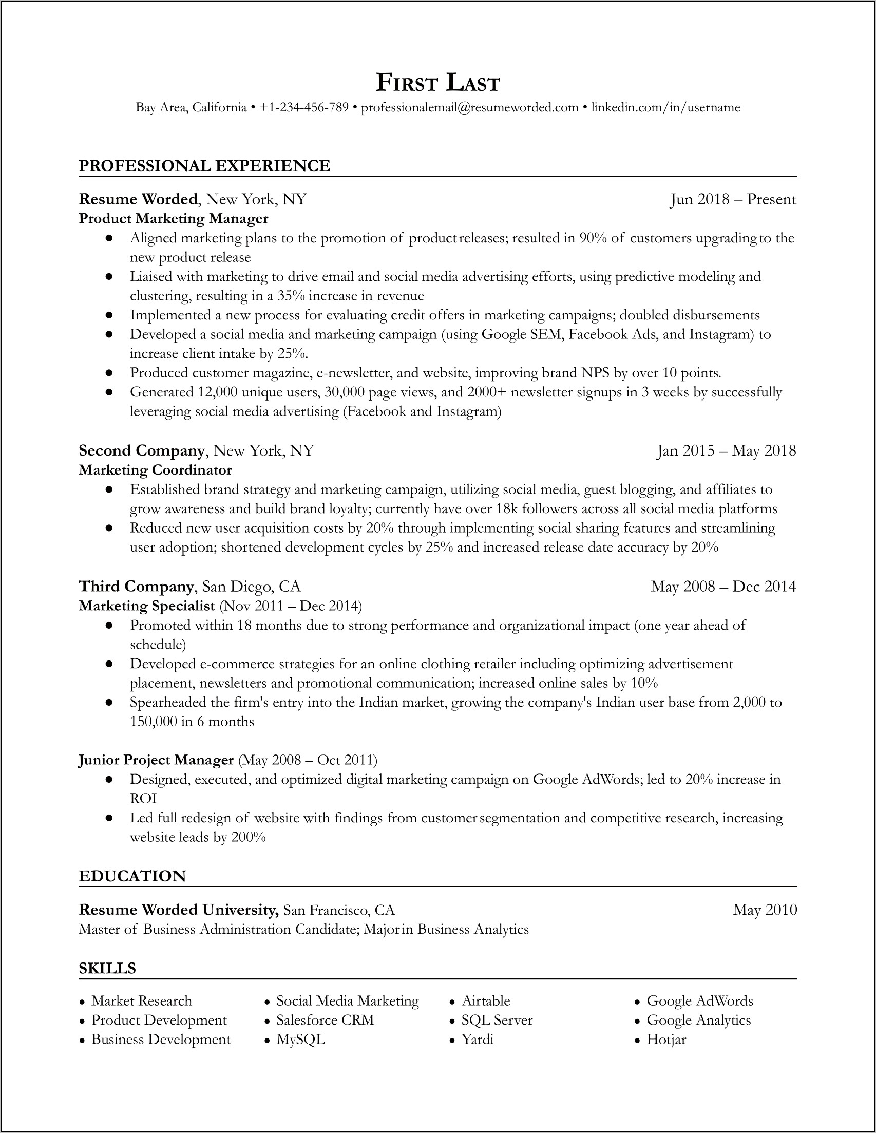 Product Manager Resume Free Template