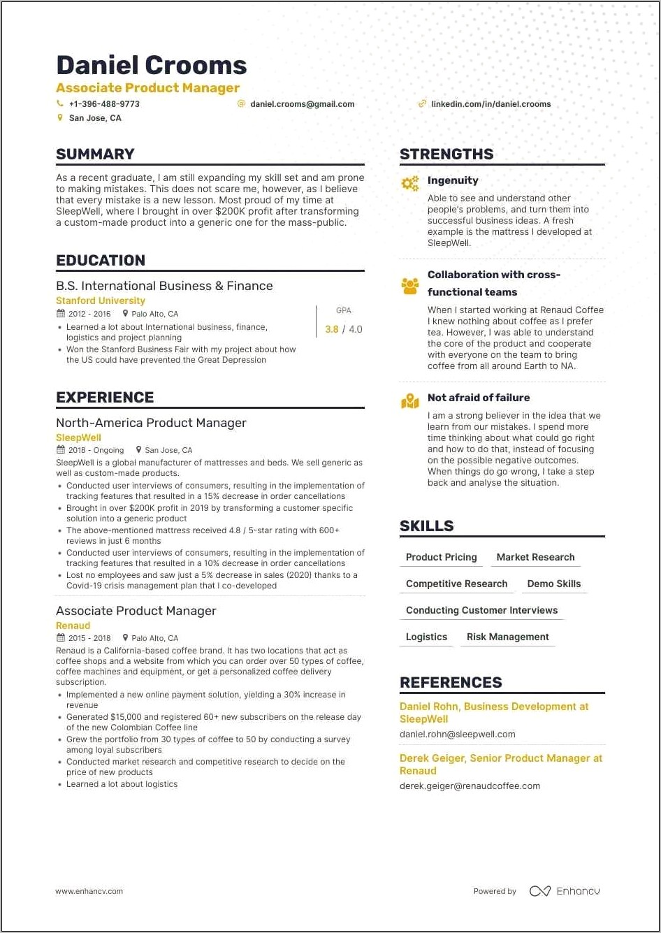 Product Manager Resume Templates Free