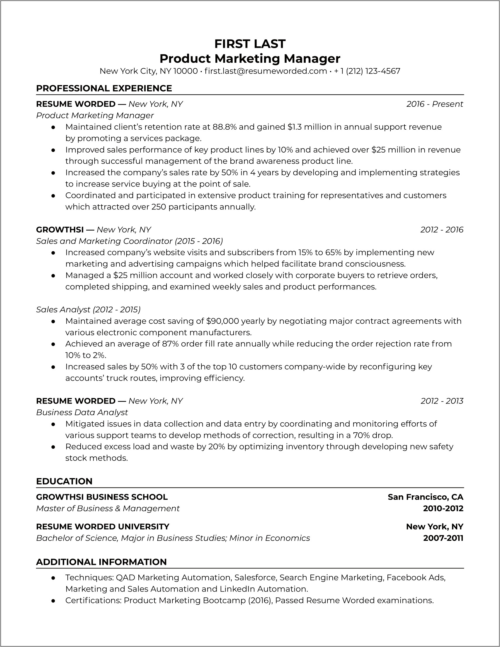 Product Marketing Manager Resume Examples