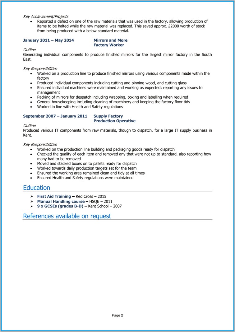 Production Worker Resume Objective Examples