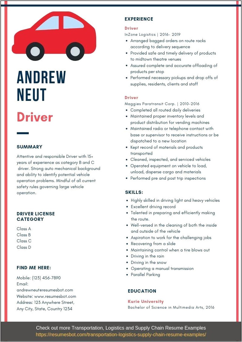 Professional Driver Resume Example 2019