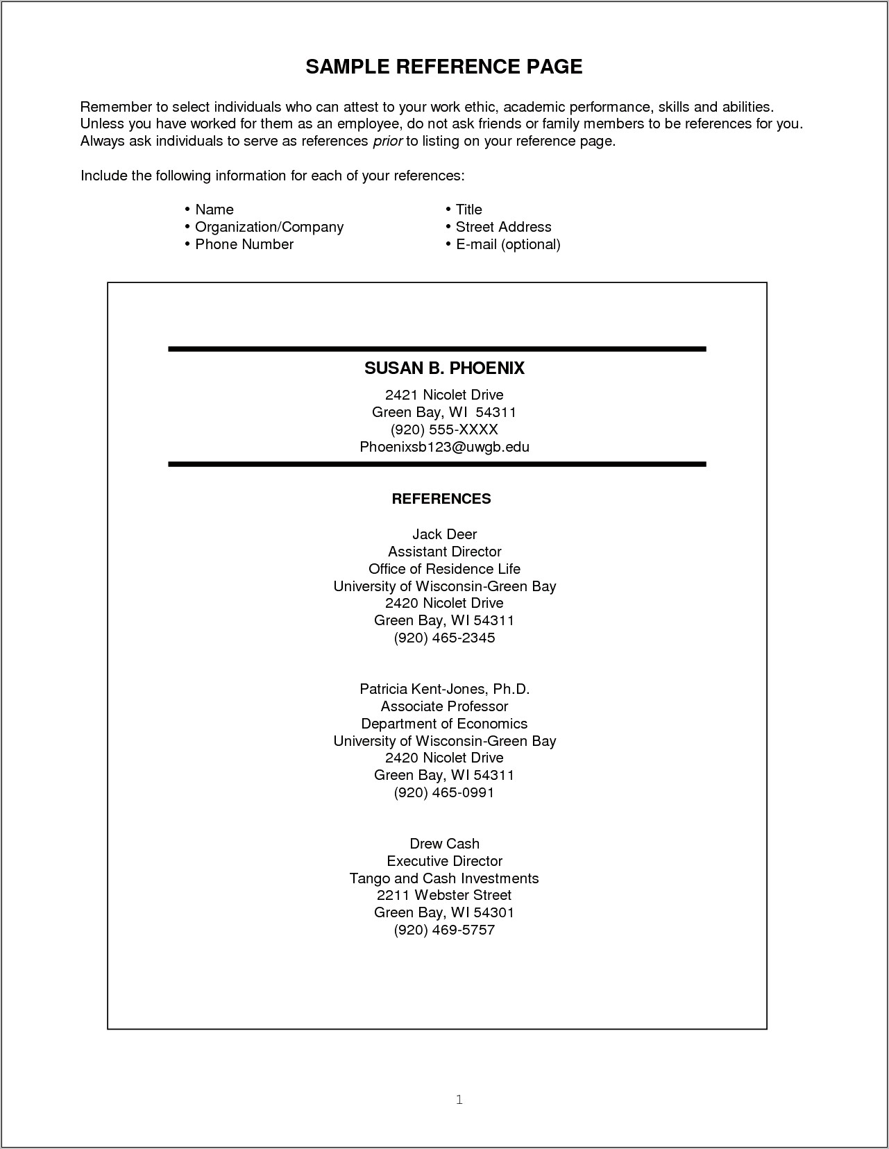 Professional References For Resume Examples