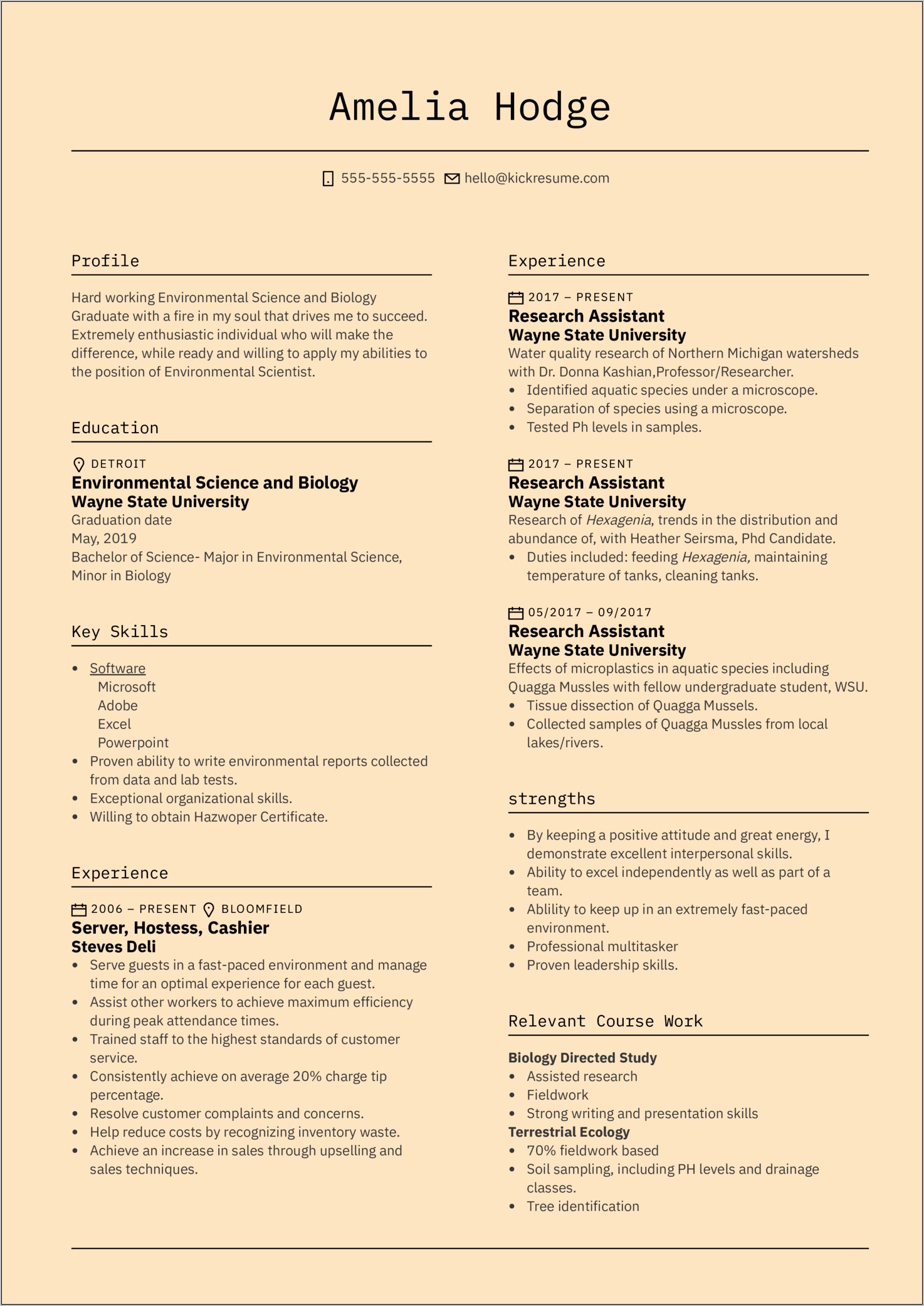 Professional Resume Environmental Science Examples
